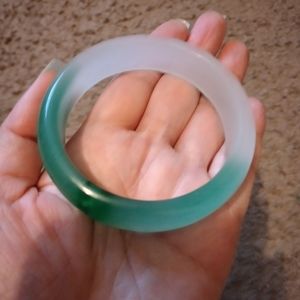 Green and white jade bangle